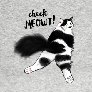 Check Meowt! Funny Cat Sploot | Black and White Cat T-Shirt